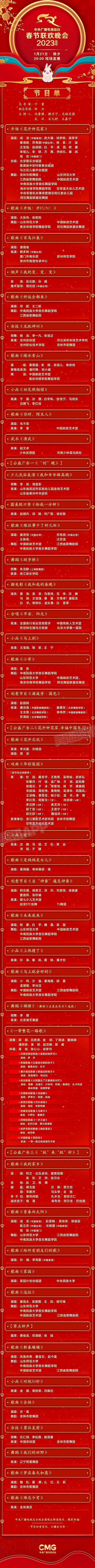 【pg电子平台网站】中央广播电视总台《2023年春节联欢晚会》节目单发布(图1)