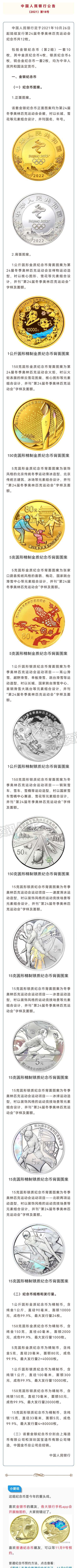 【央行公告】冬奥会金银纪念币（第2组），10月26日发行-环球体育官网网站入口(图1)
